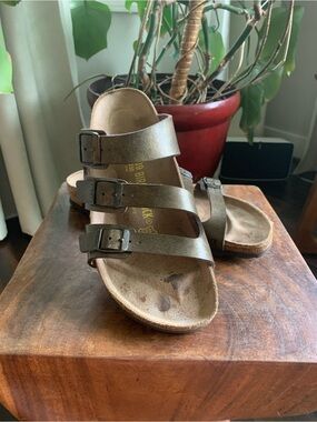 Birkenstock Women's Triple-Strap Metallic Bronze Sandals